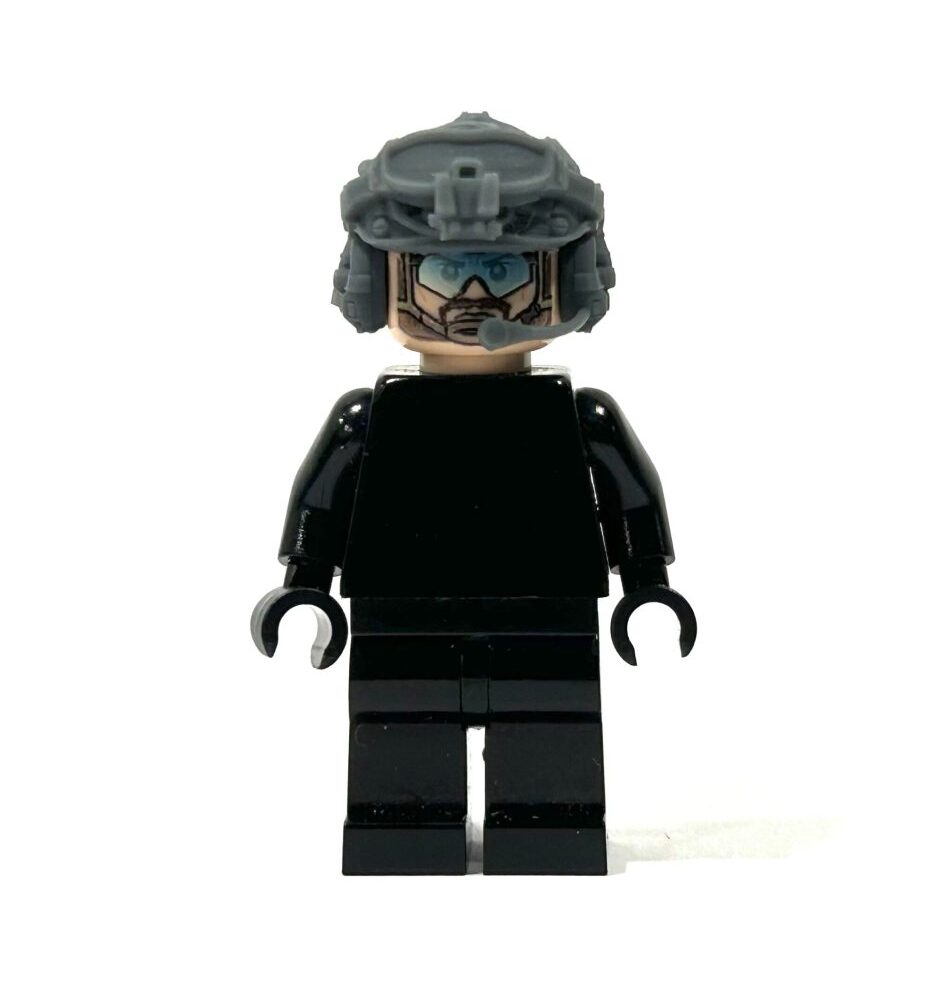 BrickRaidz UV printed Minifig Head Blue Glasses Operator v2